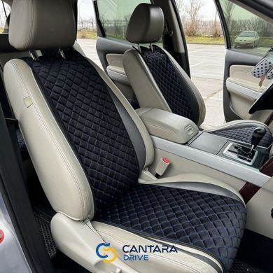 купить Накидки на сидушки авто из алькантары Lux Прошитый квадратный ромбик Черный с синей нитью Стандарт Полный комплект 4