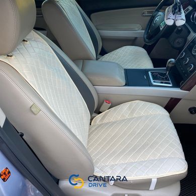 купить Универсальные накидки на сиденья авто из алькантары Lux ПАЙКА Квадратный ромб нежно кремовый Премиум Полный комплект 2
