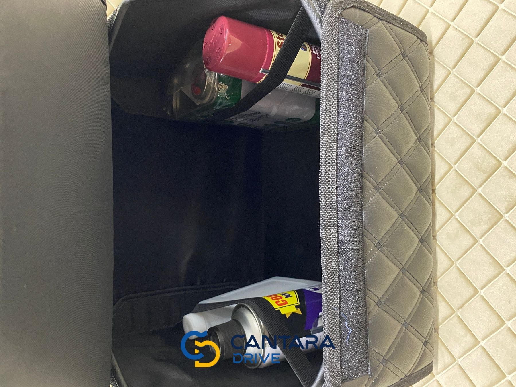 купити Автомобільний органайзер в багажник з екошкіри, Чорний з подвійним чорним рядком, Розмір S, 35*30*30 см 5