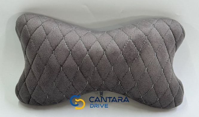 купити Подушка під голову в машину з АЛЬКАНТАРИ Lux (штучної замші). Темно-сіра з сірим рядком (ромб) 3