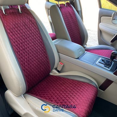 купити Накидки на сидіння з алькантари Lux (штучної замші), Бордовий ромб з чорним рядком. Стандарт. Повний комплект 3