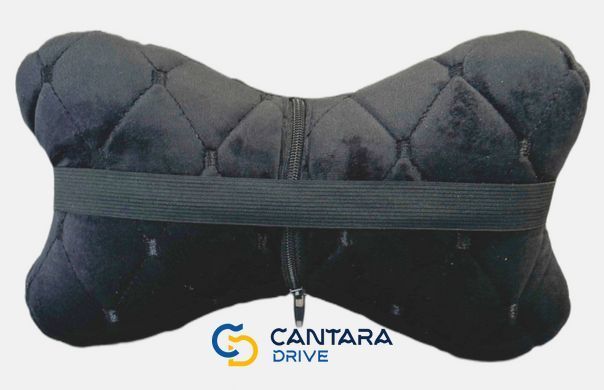 купити Подушка в авто під голову з алькантари Lux Діамонд прошитий чорний ромб з чорним рядком 3