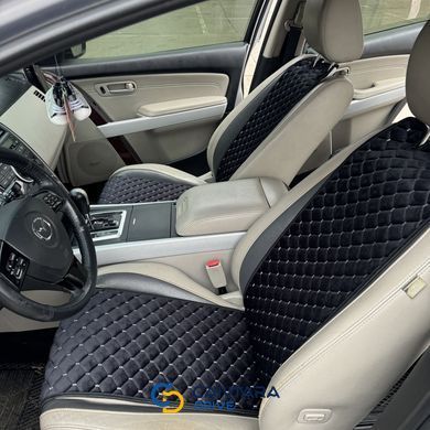 купить Накидки на передние сиденья авто из алькантары Lux Прошитый квадратный ромбик Черный с белой нитью Стандарт Передний комплект 2