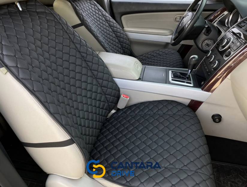 купити Накидки для авто з перфорованої екошкіри, Чорні з чорним рядком, Преміум +, Повний комплект 3