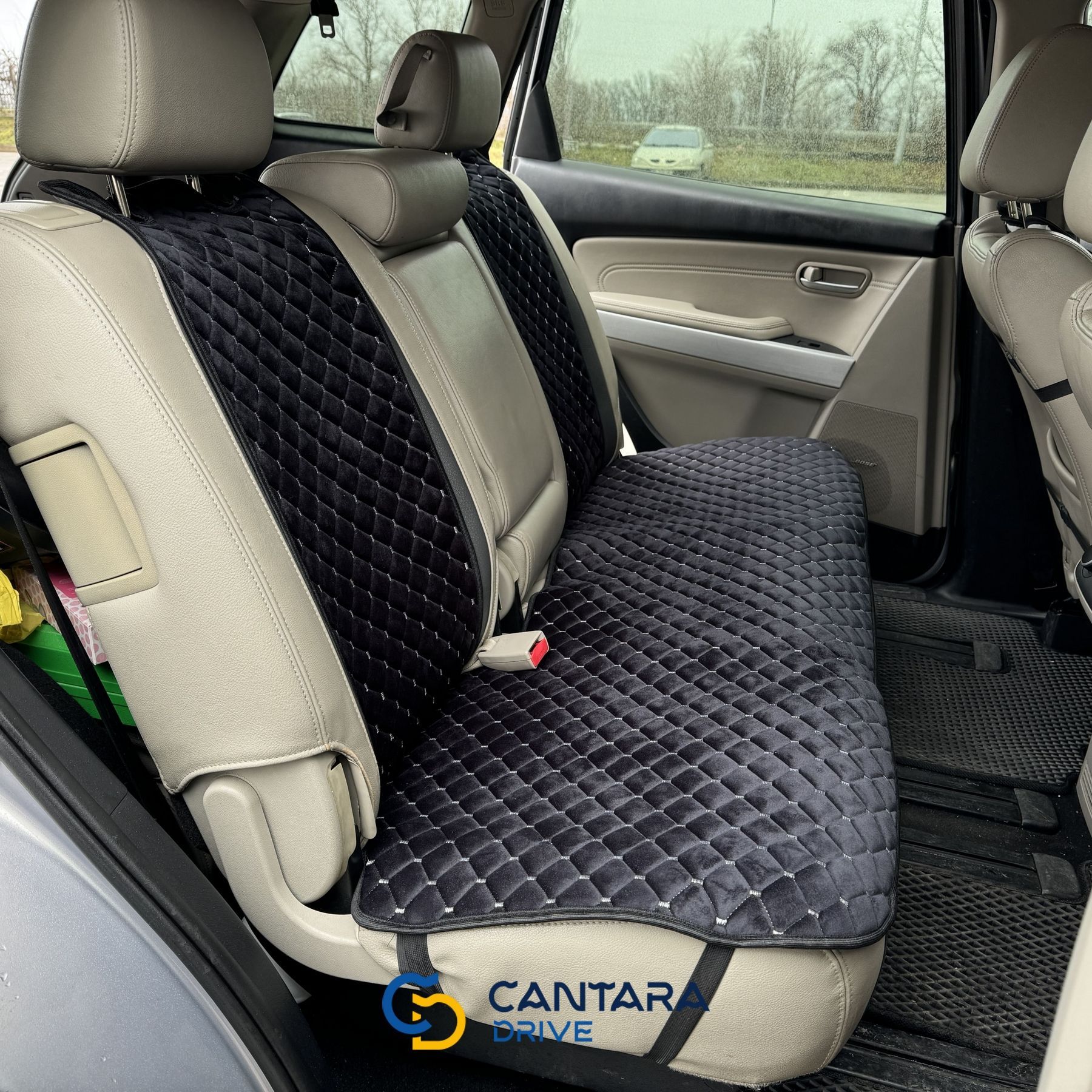 купити Авто накидки на сидіння з алькантари Lux Прошитий квадратний ромбік Чорний з білою ниткою Стандарт Повний комплект 5