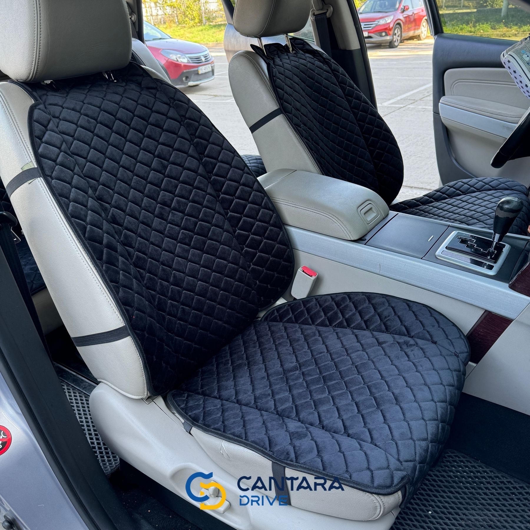 купить Универсальные накидки на сиденья автомобиля из алькантары Lux прошитый квадратный ромбик Черный с черной нитью Премиум+ 2 передних 3