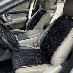 купити Авто накидки на сидіння з алькантари Lux Прошитий квадратний ромбік Чорний з білою ниткою Стандарт Повний комплект 1