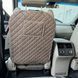 купить Защитная накидка на спинку переднего сидения автомобиля из перфорированной Эко-кожи Светло-коричнивая с коричневой строчкой Заокругленная с карманом под планшет 1