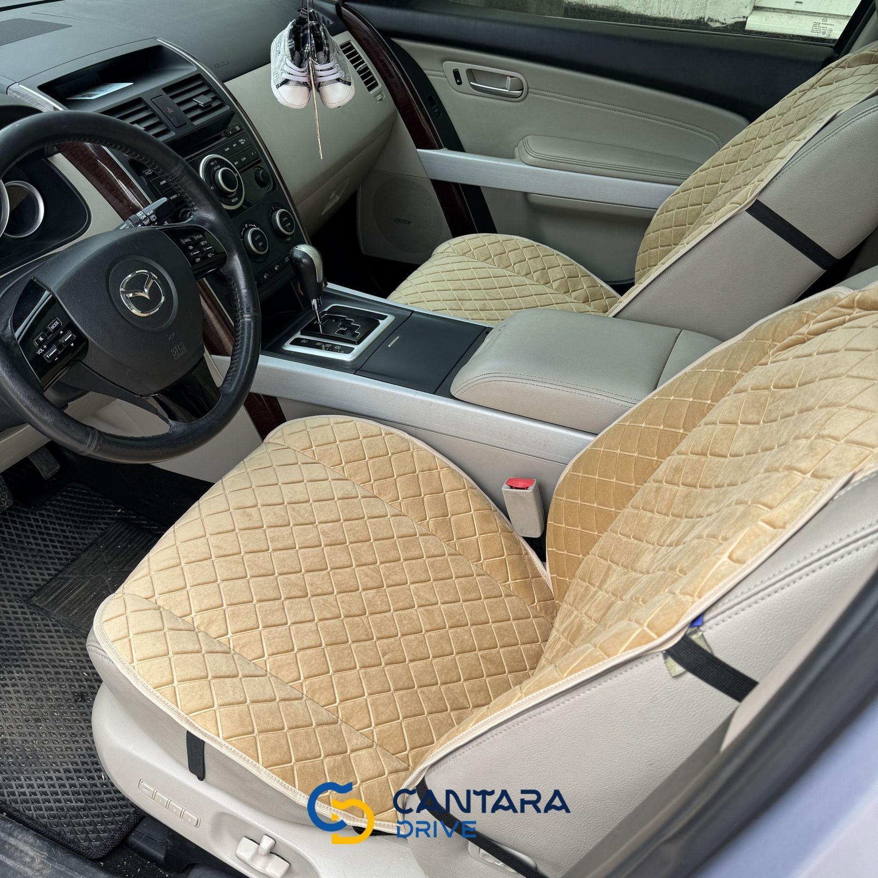 купить Накидка на сиденье авто из алькантары Lux ПАЙКА Квадратный ромб Песочная Премиум+ 1 передняя 2