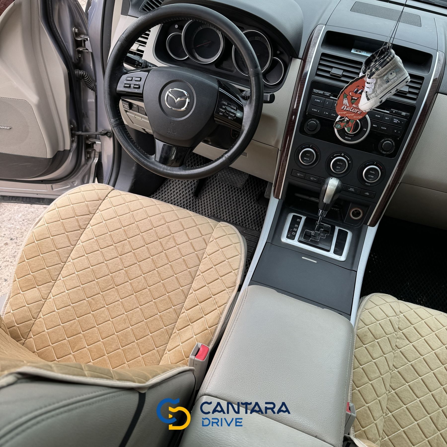 купити Автонакидки на сидіння з алькантари Lux ПАЙКА Квадратний ромб Пісочні Преміум+ Передній комплект 2