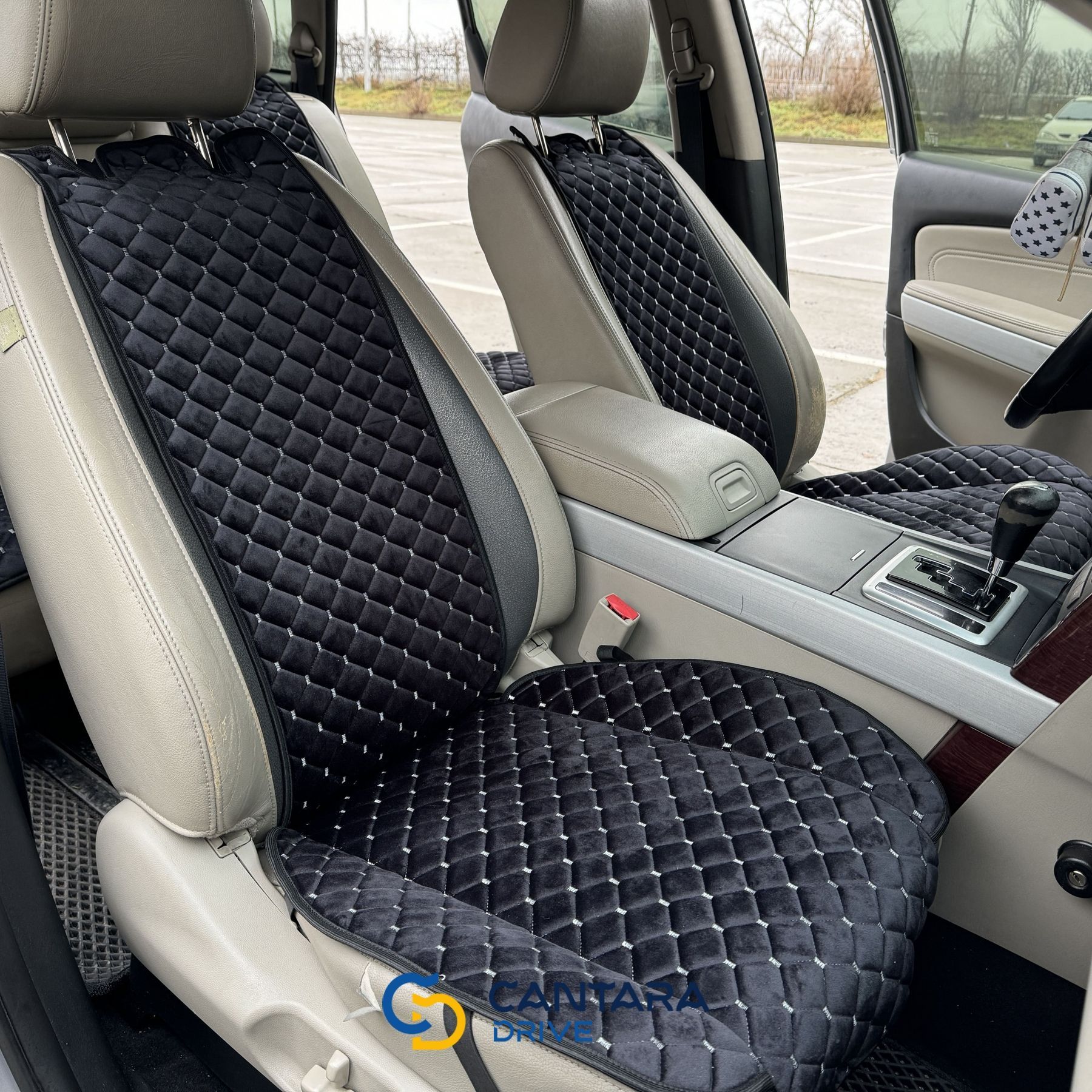 купити Накидки на крісла автомобіля з алькантари Lux Прошитий квадратний ромбік Чорний з білою ниткою Преміум Повний комплект 4