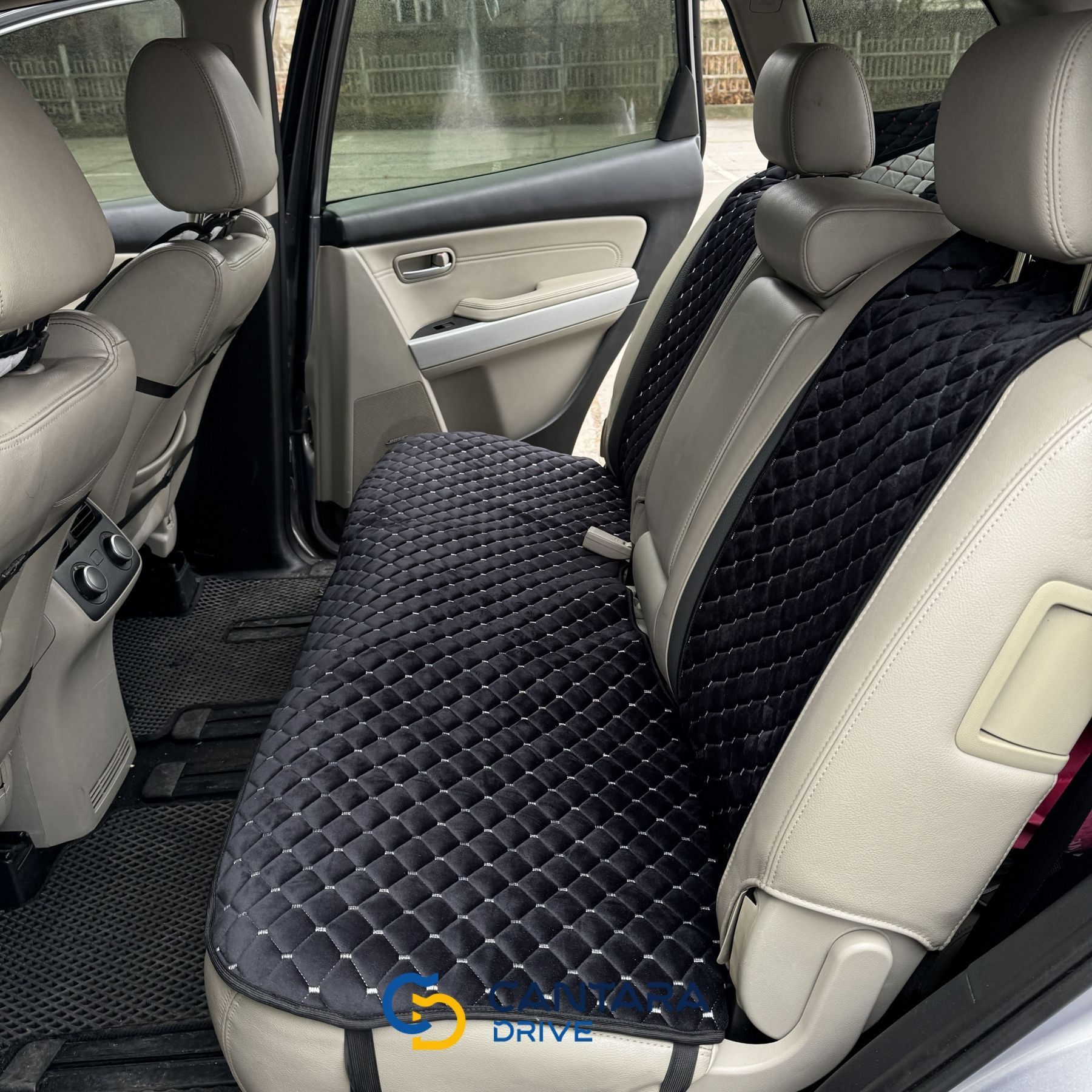 купити Накидки на крісла автомобіля з алькантари Lux Прошитий квадратний ромбік Чорний з білою ниткою Преміум Повний комплект 5