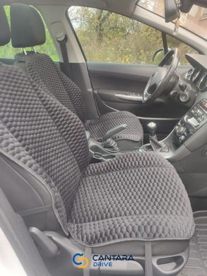 купить Накидки на сиденья авто Peugeot 308 2012 г. из Алькантары Lux Черные плоские соты с черной строчкой Премиум+ Передний комплект 5
