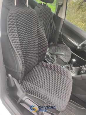 купить Накидки на сиденья авто Peugeot 308 2012 г. из Алькантары Lux Черные плоские соты с черной строчкой Премиум+ Передний комплект 6