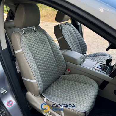 купить Автонакидки на сиденья автомобиля из алькантары Lux Большие светло-серые соты Премиум+ Передний комплект 3