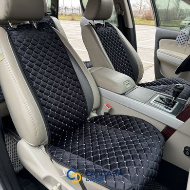 купити Накидки на крісла автомобіля з алькантари Lux Прошитий квадратний ромбік Чорний з білою ниткою Преміум Повний комплект 4