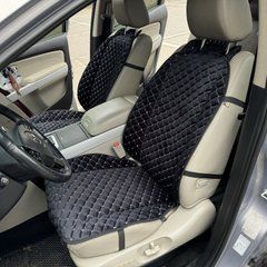 купить Накидка на сидение в машину из алькантары Lux Прошитый квадратный ромбик Черный с белой нитью Премиум+ 1 передняя 1