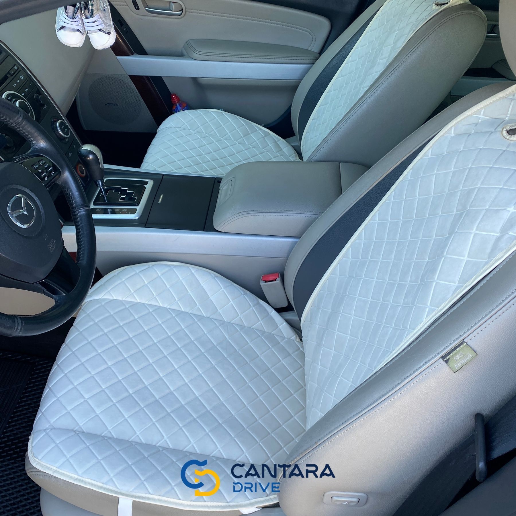 купити Накидки на передні сидіння авто з Алькантари Lux ПАЙКА Квадратний ромб ніжно-кремовий Преміум Передній комплект 5