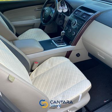 купити Накидки на передні сидіння авто з Алькантари Lux ПАЙКА Квадратний ромб ніжно-кремовий Преміум Передній комплект 3