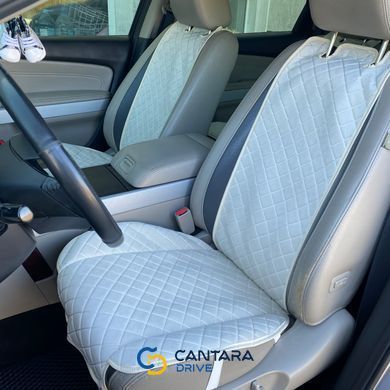 купити Накидки на передні сидіння авто з Алькантари Lux ПАЙКА Квадратний ромб ніжно-кремовий Преміум Передній комплект 4