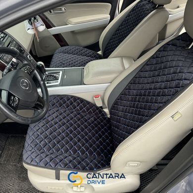 купити Накидка для сидіння автомобіля з алькантари Lux Прошитий квадратний ромбік Чорний з синьою ниткою Преміум 1 передня 2
