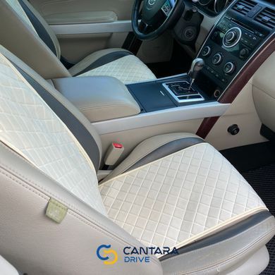 купити Комплект накидок на сидіння автомобіля з алькантари Lux ПАЙКА Квадратний ромб ніжно-кремовий Стандарт Повний комплект 3