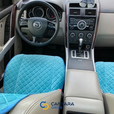 купить Накидки на сиденье с алькантары Lux ПАЙКА, Квадратный ромб бирюза. Премиум. Передний комплект 5