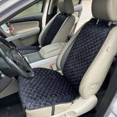 купить Автонакидки на сиденья автомобиля из алькантары Lux Прошитый квадратный ромбик Черный с синей нитью Премиум Передний комплект 1