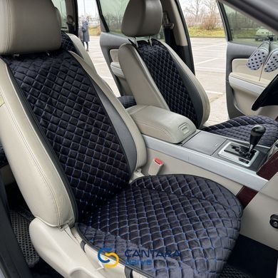 купити Автонакидки на сидіння автомобіля з алькантари Lux Прошитий квадратний ромбік Чорний з синьою ниткою Преміум Передній комплект 3