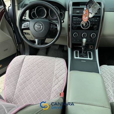 купить Накидки на кресла автомобиля из алькантары Lux ПАЙКА Квадратный ромб Нежно-розовые Премиум Полный комплект 3