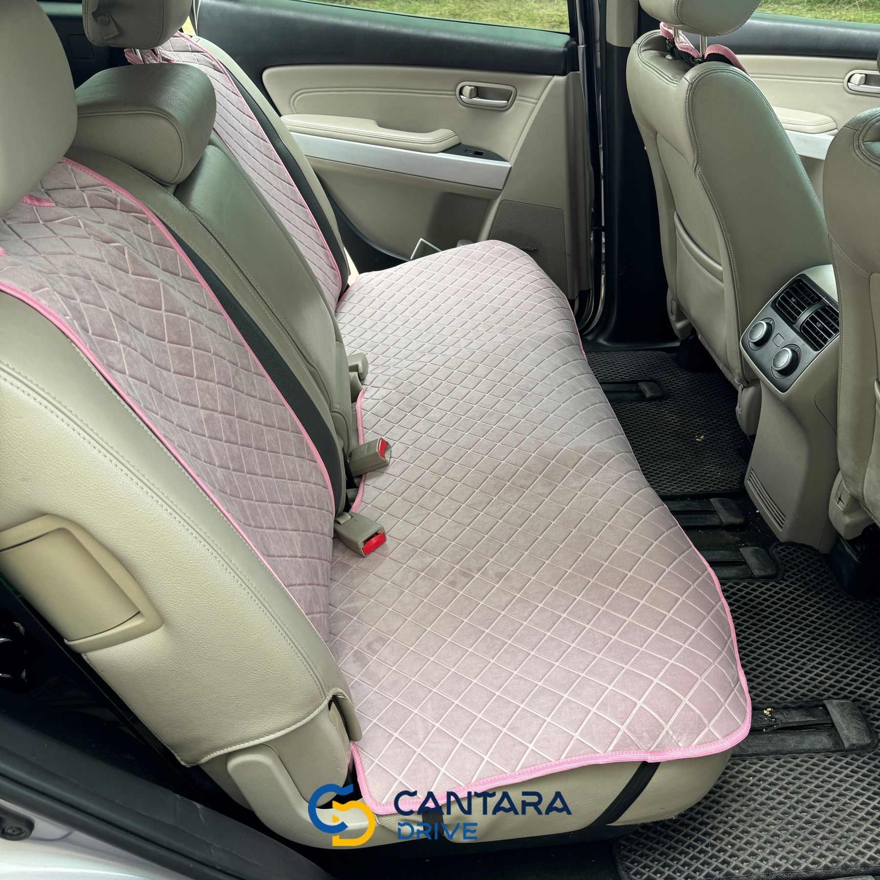купити Накидки для сидінь авто з алькантари Lux ПАЙКА Квадратний ромб Ніжно-рожеві Преміум+ Повний комплект 6
