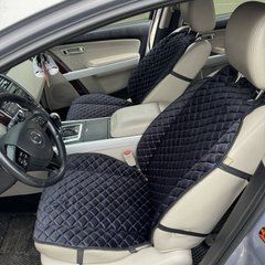 купить Накидка для сиденья из алькантары Lux Прошитый квадратный ромбик Черный с синей строчкой Премиум+ 1 передняя 1