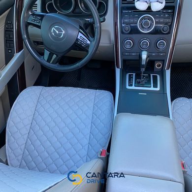 купити Накидка для авто з перфорованої екошкіри, Світло-сіра з сірої рядком, Преміум, 1 передня 4