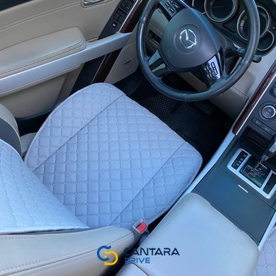 купити Накидка для авто з перфорованої екошкіри, Світло-сіра з сірої рядком, Преміум, 1 передня 5