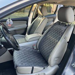 купить Накидки на сиденья для авто из алькантары Lux Диамонд удлиненный темно-серый ромб (колор 19) Премиум Полный комплект 1