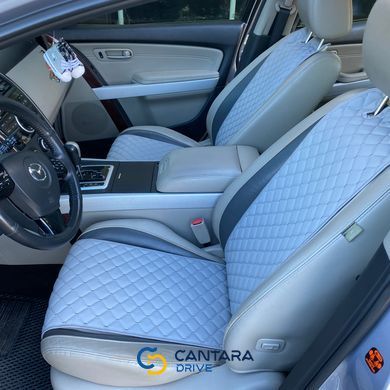 купити Накидки для авто з перфорованої екошкіри, Світло-сірі з сірим рядком, Cтандарт, Передній комплект 2